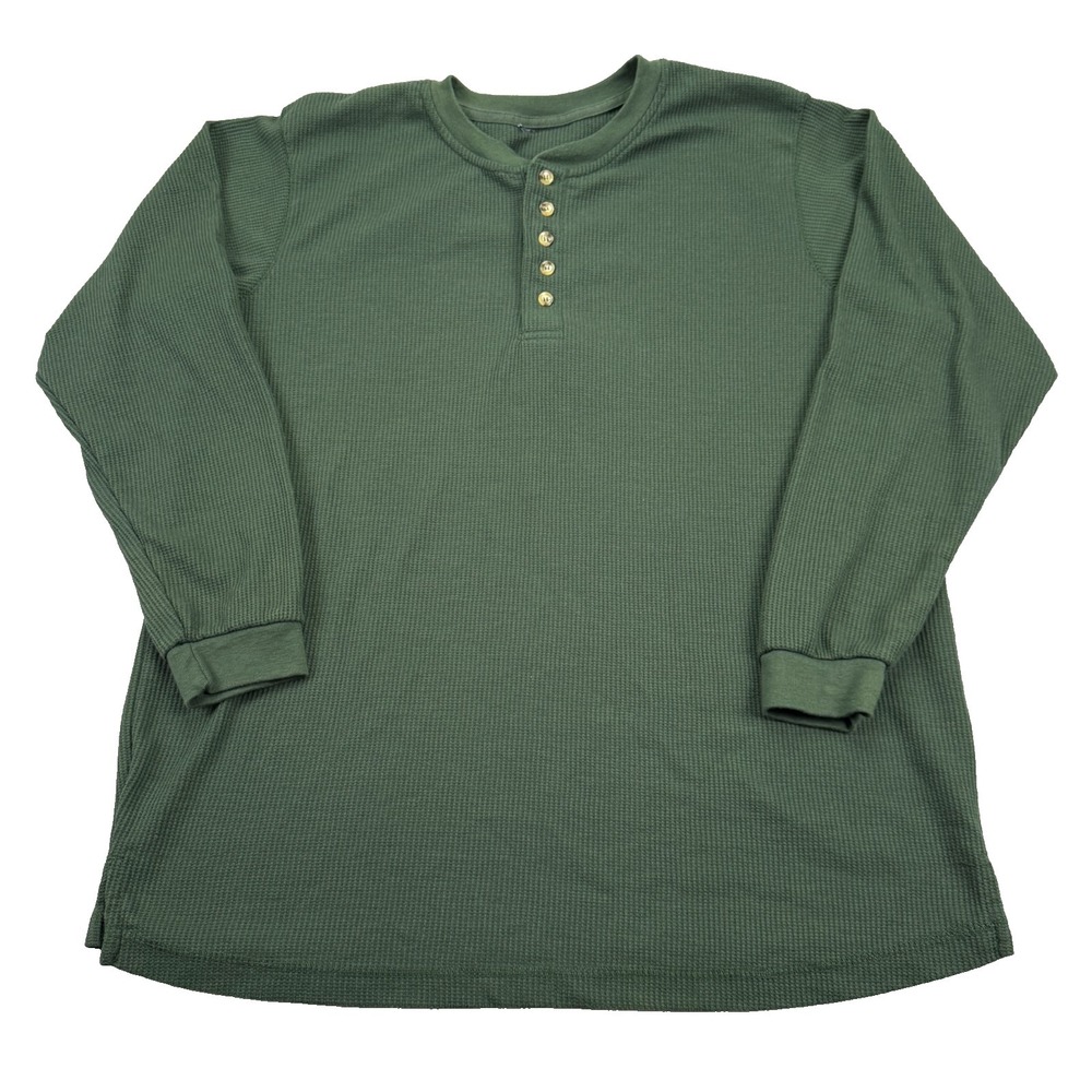 King Size Henley Shirt Mens XL BIG Classic Waffle Knit Green‎ 5-Button
